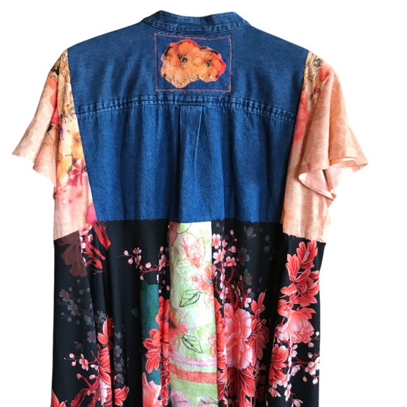 Handmade Boho Patchwork Duster, Size L-XL: Upcycled Hippie Tunic - Picture 6 of 16